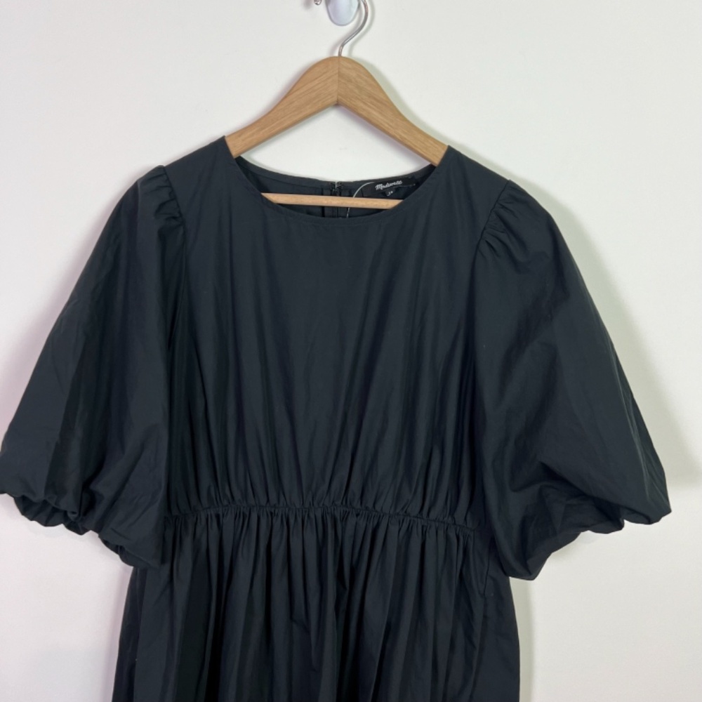 Madewell Women’s Black Poplin Crewneck Bubble Sleeve Mini Dress New Size 10 - Picture 4 of 9
